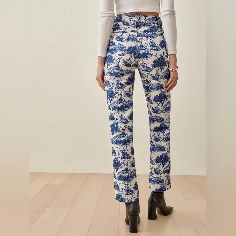 Reformation Pastoral High Rise Straight Jeans in Blue White Size‎ 25 - Picture 2 of 10